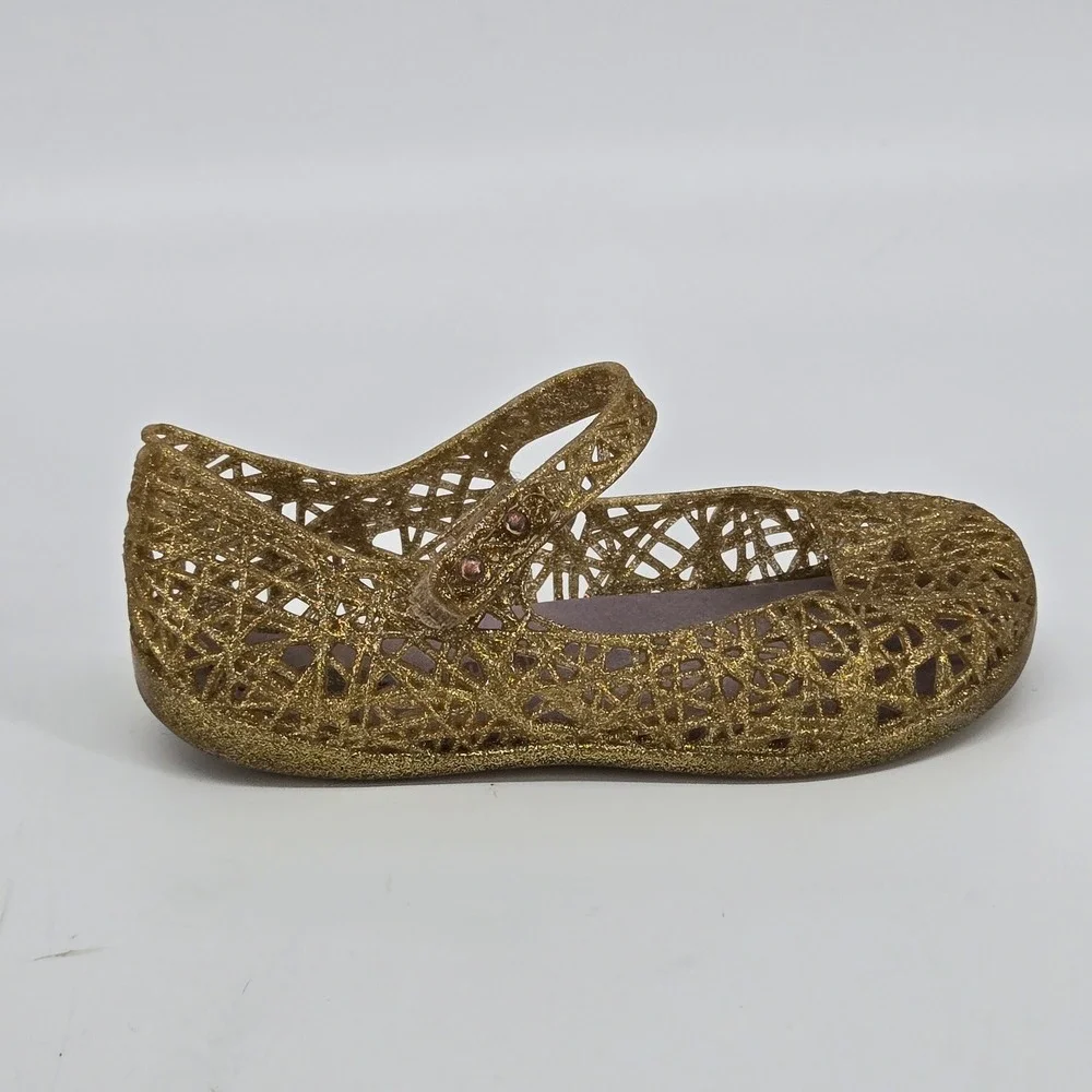 Mini Melissa Campana Zig Zag Gold Glitter Jelly Mary Jane Shoes Size 10 Toddler